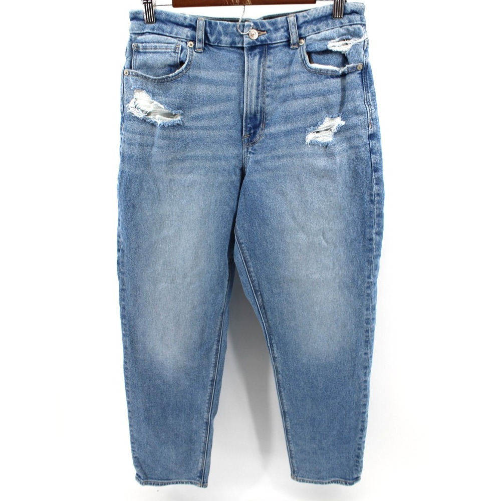 American Eagle Womens Curvy Mom Jean 12 High Rise Stretch Pockets  Distressed